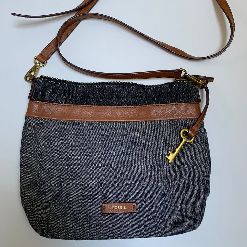 Fossil Fabric with Leather Trim and Strap Crossbody Bag